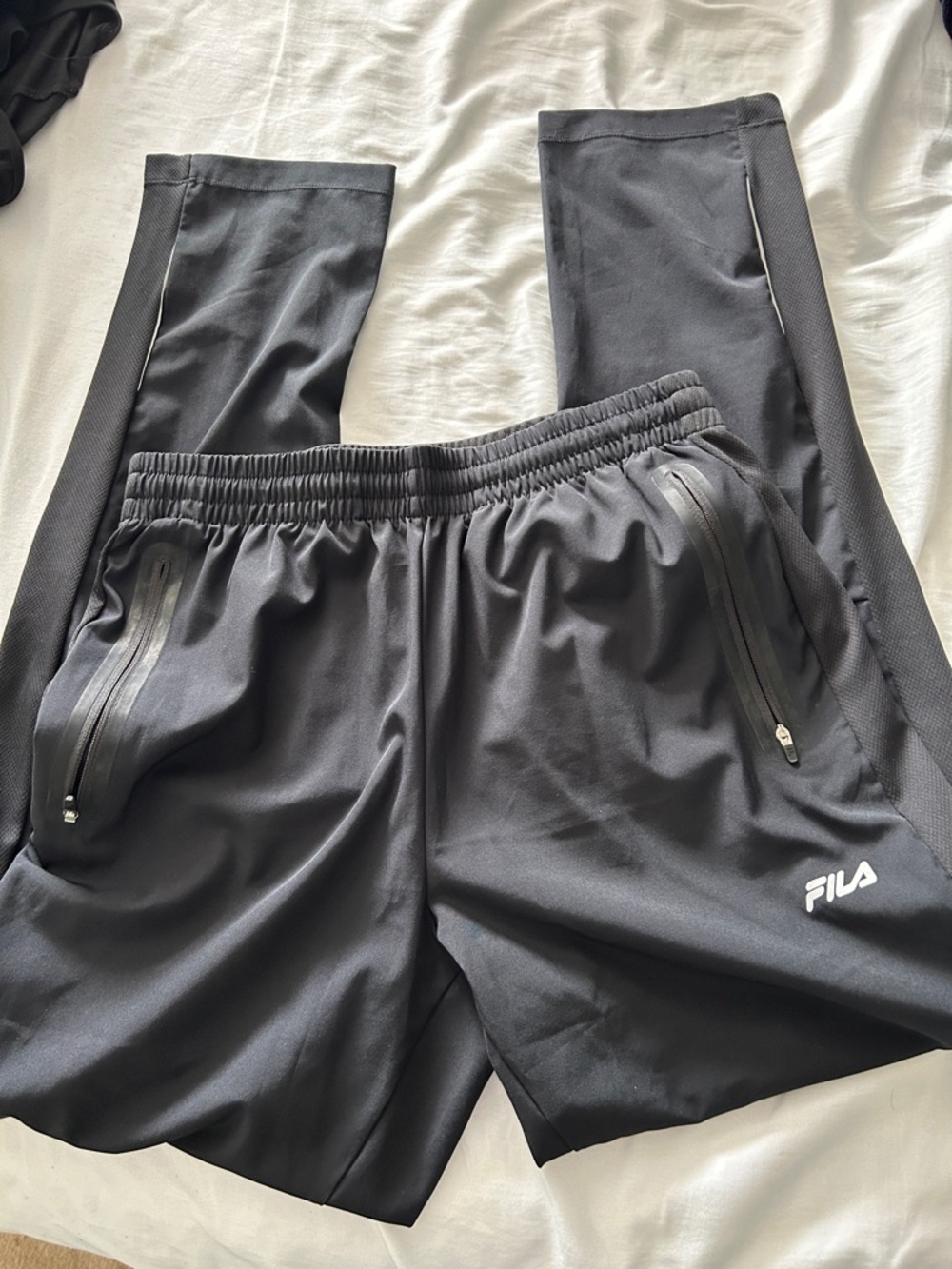 Fila Black Zippered Performance light weight Track Pants with reflectors